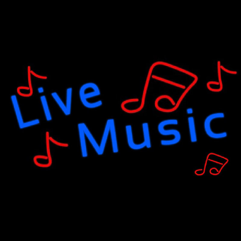 Blue Live Music Red Notes Neonskylt