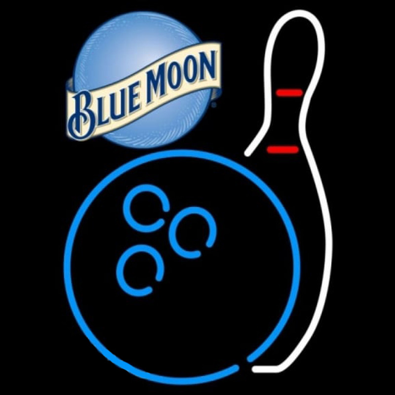 Blue Moon Bowling Blue White Beer Sign Neonskylt