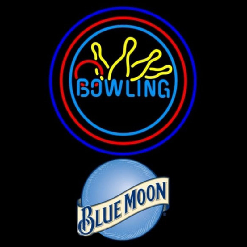 Blue Moon Bowling Yellow Blue Beer Sign Neonskylt