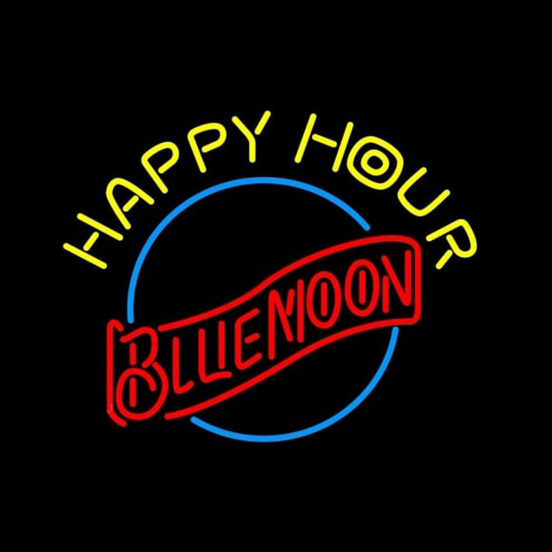 Blue Moon Classic Happy Hour Beer Sign Neonskylt