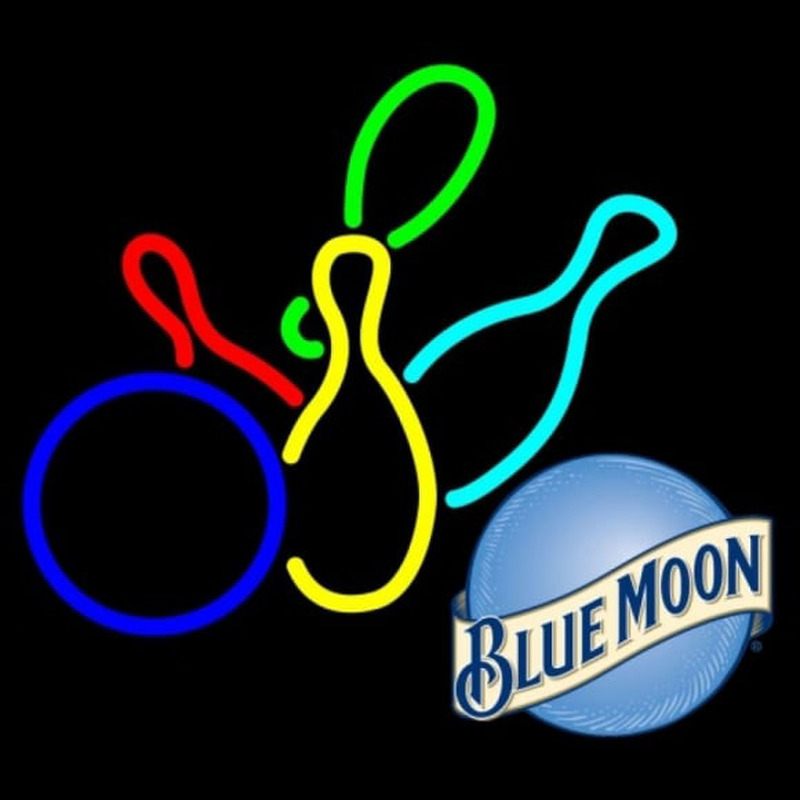 Blue Moon Colored Bowlings Beer Sign Neonskylt