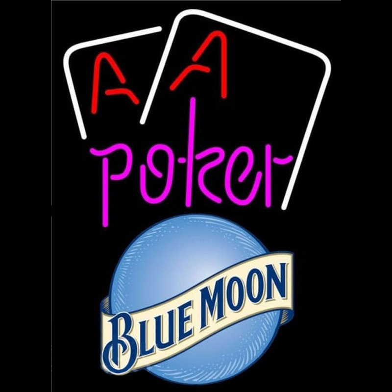 Blue Moon Purple Lettering Red Aces White Cards Beer Sign Neonskylt