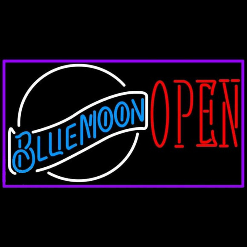 Blue Moon White Open Beer Sign Neonskylt