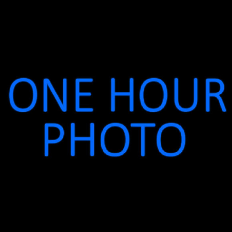 Blue One Hour Photo Block Neonskylt
