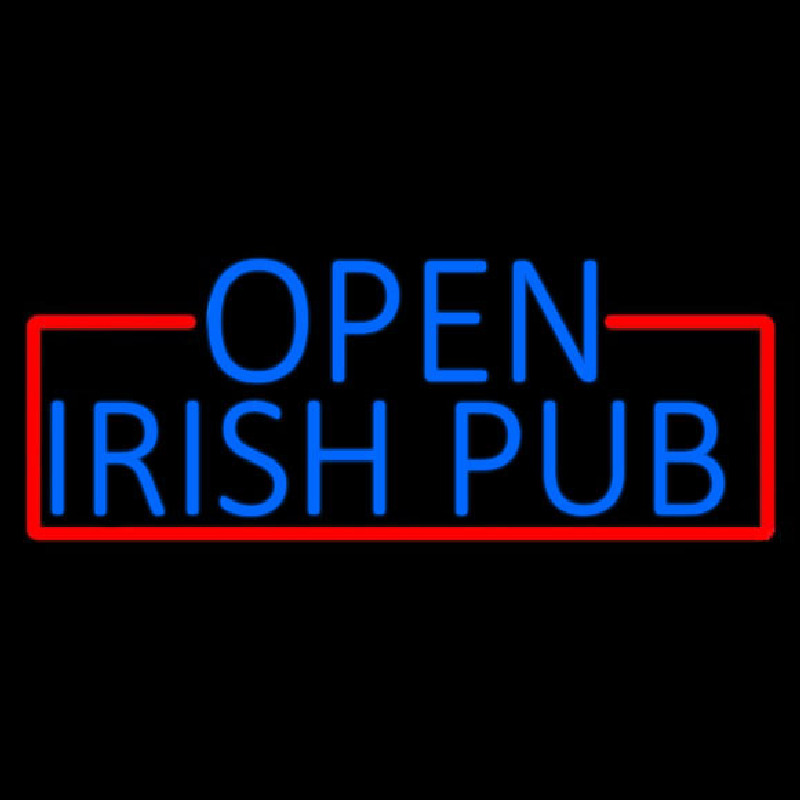 Blue Open Irish Pub With Red Border Neonskylt