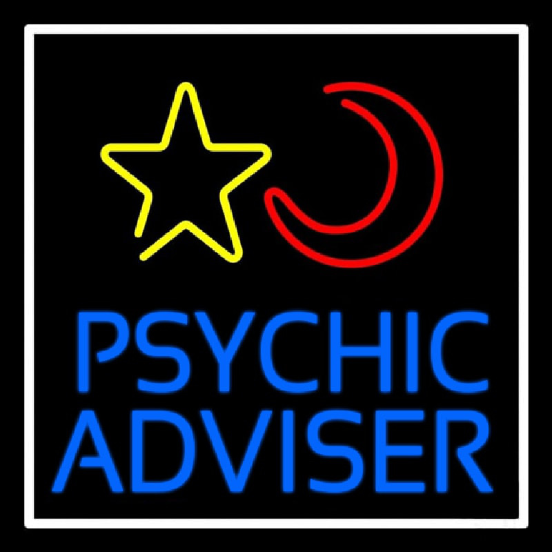 Blue Psychic Advisor With Logo White Border Neonskylt