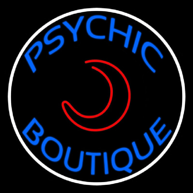 Blue Psychic Boutique White Border Neonskylt