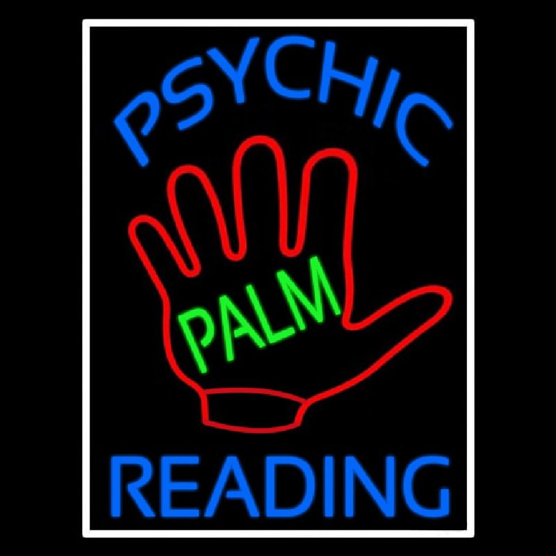 Blue Psychic Reading With Green Palm Neonskylt