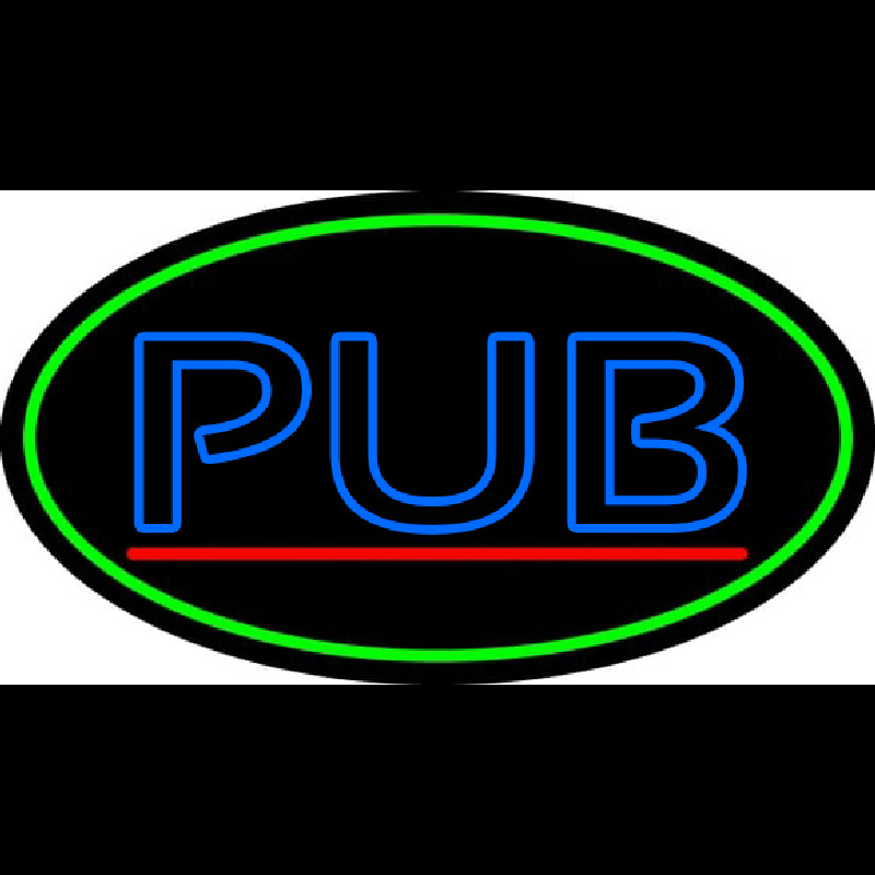 Blue Pub Oval With Green Border Neonskylt