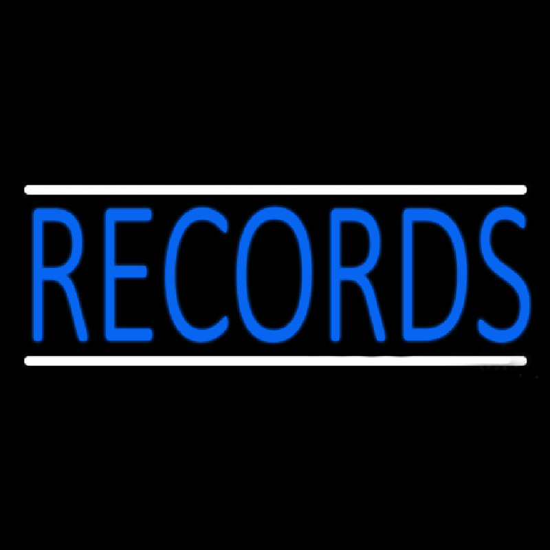 Blue Records Block White Line 1 Neonskylt