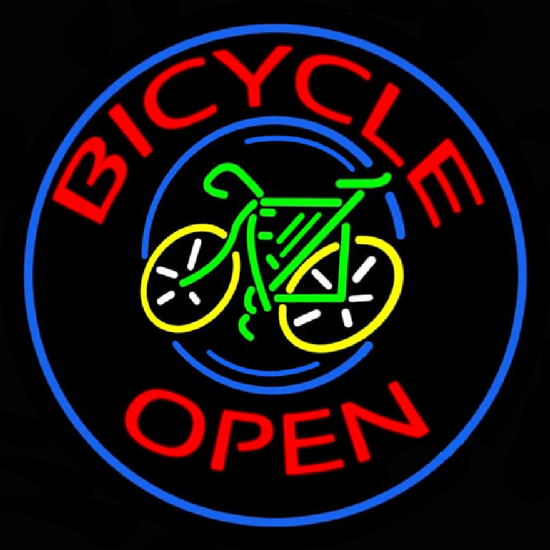 Blue Round Bicycle Open Neonskylt