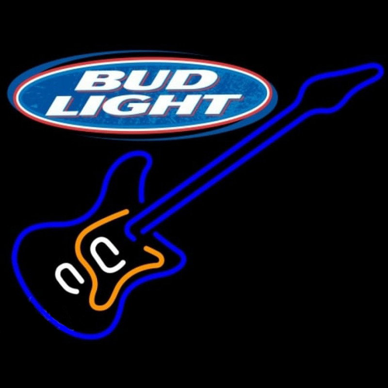 Bud Light Blue Electric Guitar Beer Sign Neonskylt