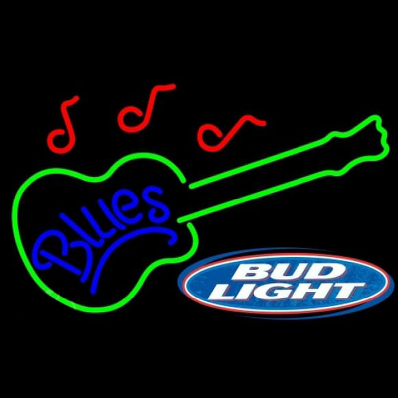 Bud Light Blues Guitar Beer Sign Neonskylt