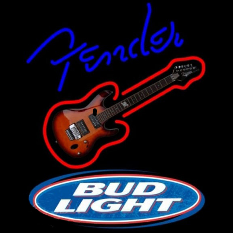 Bud Light Fender Blue Red Guitar Beer Sign Neonskylt