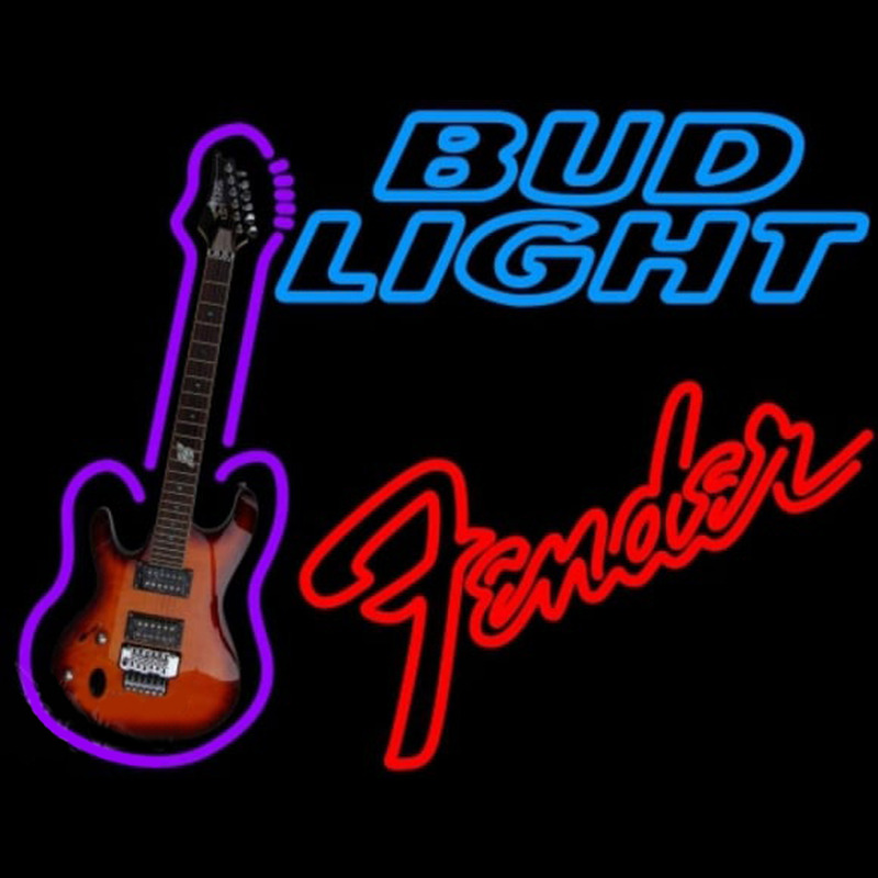 Bud Light Fender Red Guitar Beer Sign Neonskylt