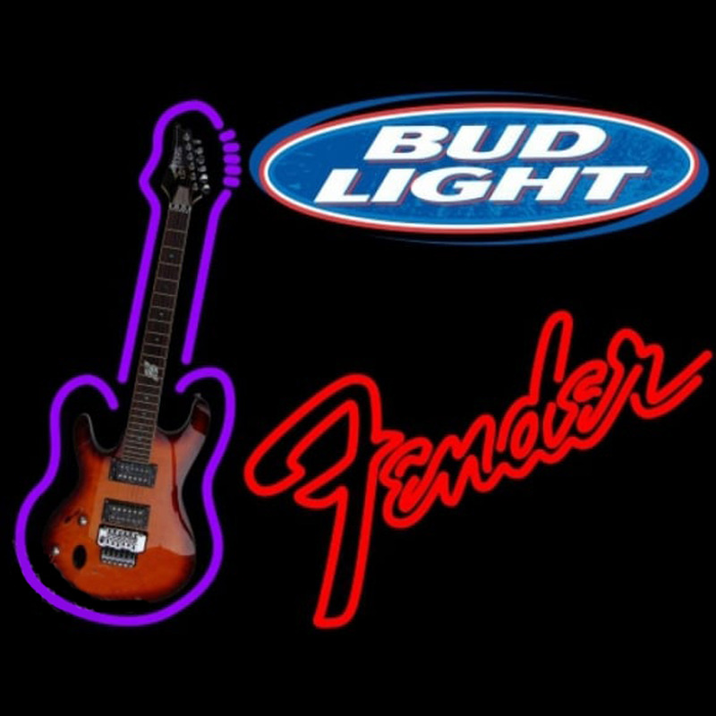 Bud Light Fender Red Guitar Beer Sign Neonskylt