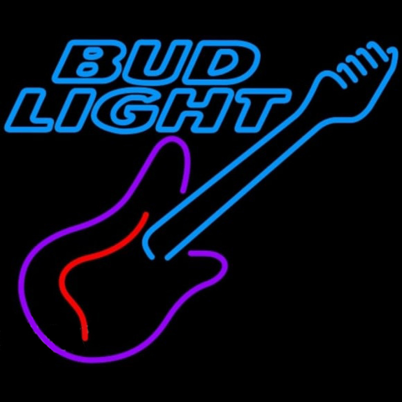 Bud Light Guitar Purple Red Beer Sign Neonskylt