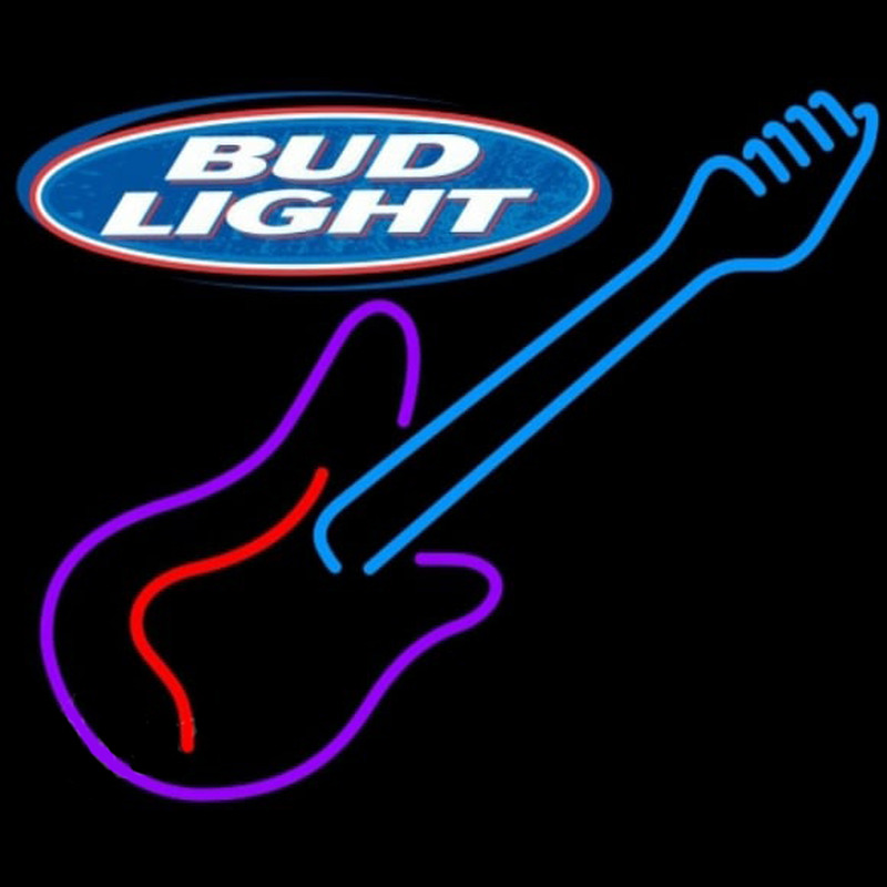 Bud Light Guitar Purple Red Beer Sign Neonskylt