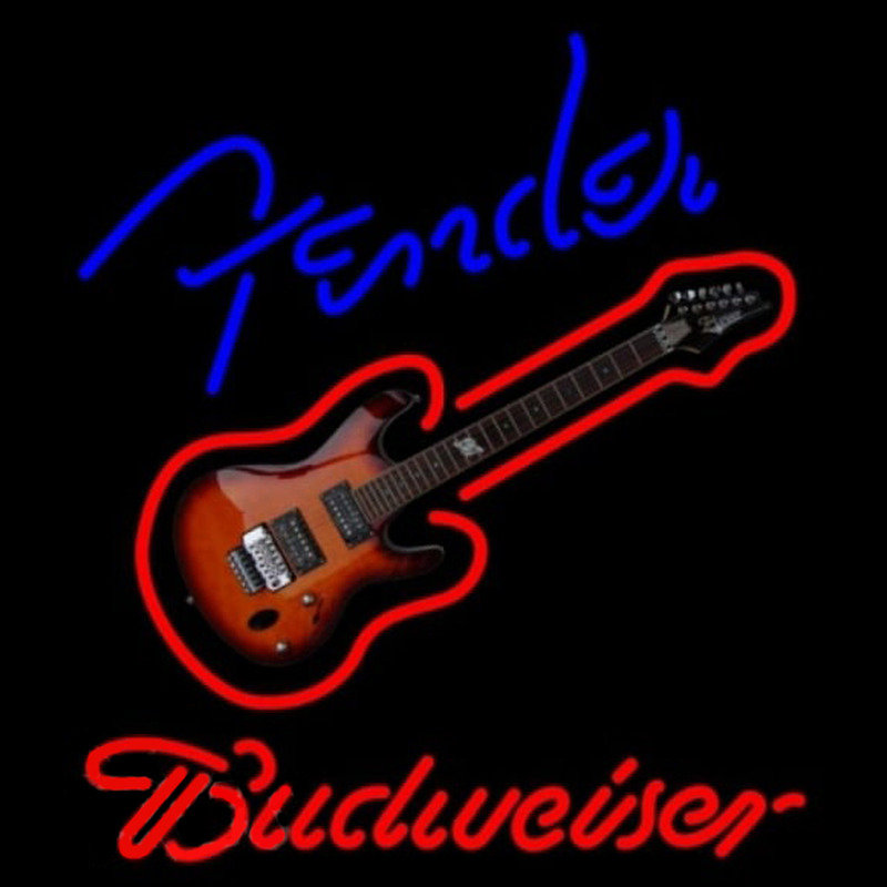 Budweiser Fender Blue Red Guitar Beer Sign Neonskylt
