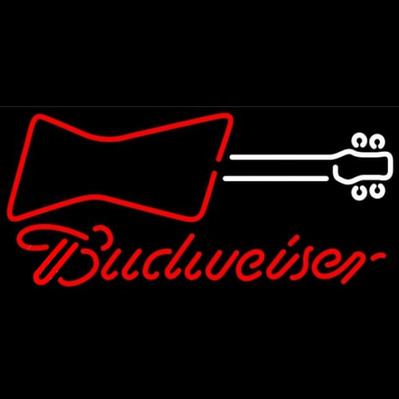 Budweiser Guitar Red White Beer Sign Neonskylt