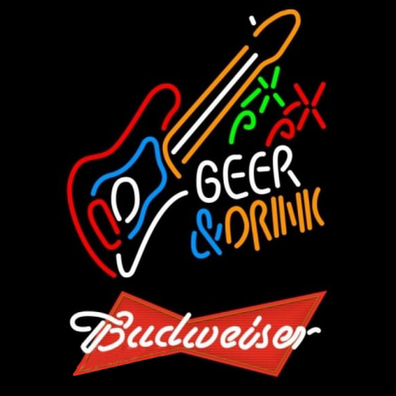 Budweiser Red And Drink Guitar Beer Sign Neonskylt