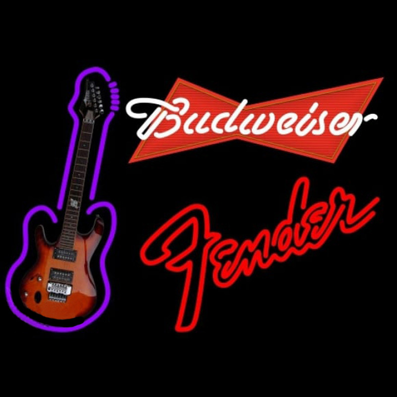 Budweiser Red Fender Red Guitar Beer Sign Neonskylt