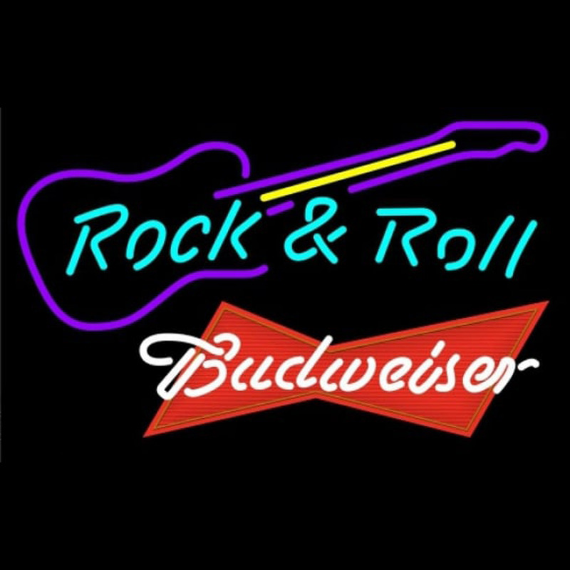 Budweiser Red Rock N Roll Guitar Beer Sign Neonskylt