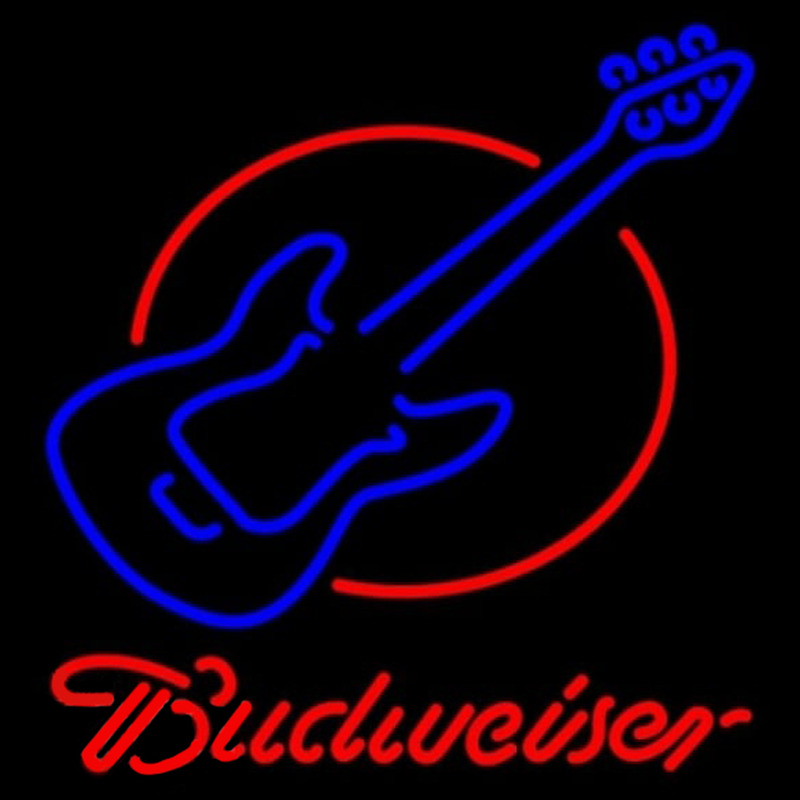 Budweiser Red Round Guitar Beer Sign Neonskylt