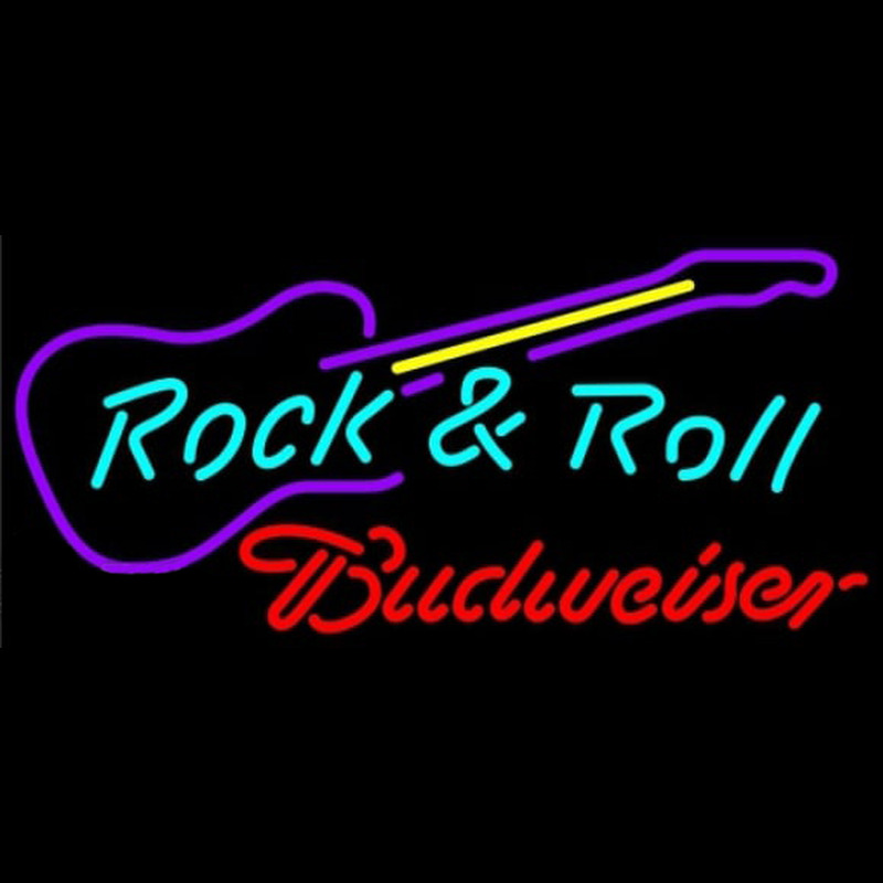 Budweiser Rock N Roll Guitar Beer Sign Neonskylt