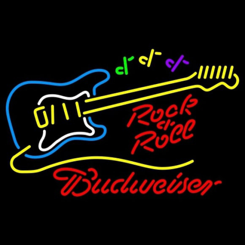 Budweiser Rock N Roll Yellow Guitar Beer Sign Neonskylt