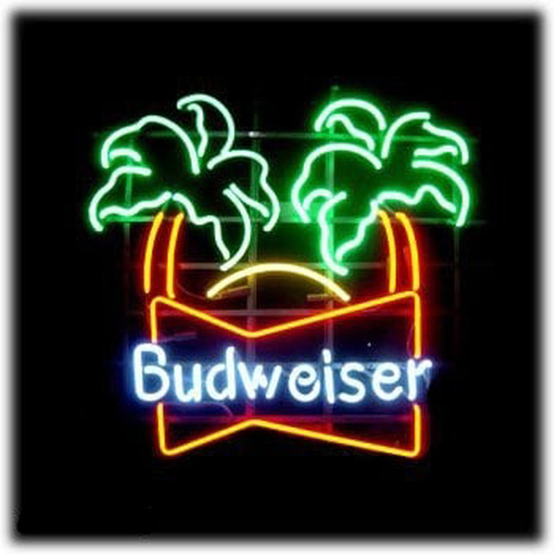Budweiser double palm trees Beer Bar Neonskylt