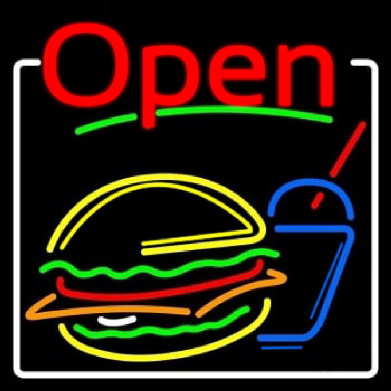 Burger And Drink Open Neonskylt