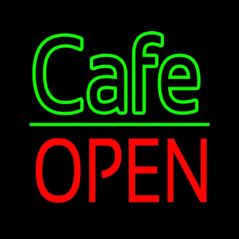 Cafe Block Open Green Line Neonskylt