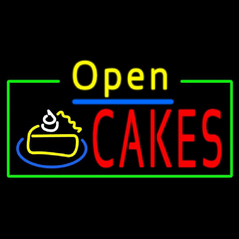 Cakes Open With Green Border Neonskylt