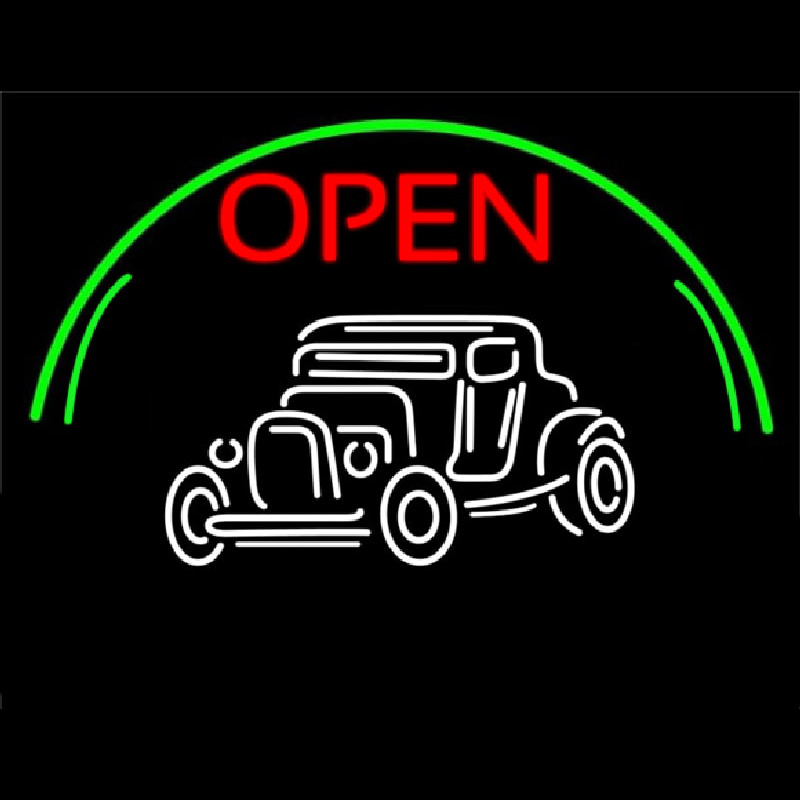 Car Red Open Neonskylt