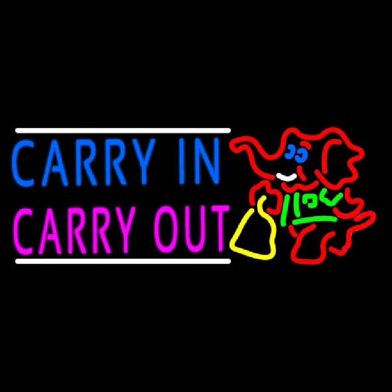 Carry In Carry Out With Elephant Neonskylt