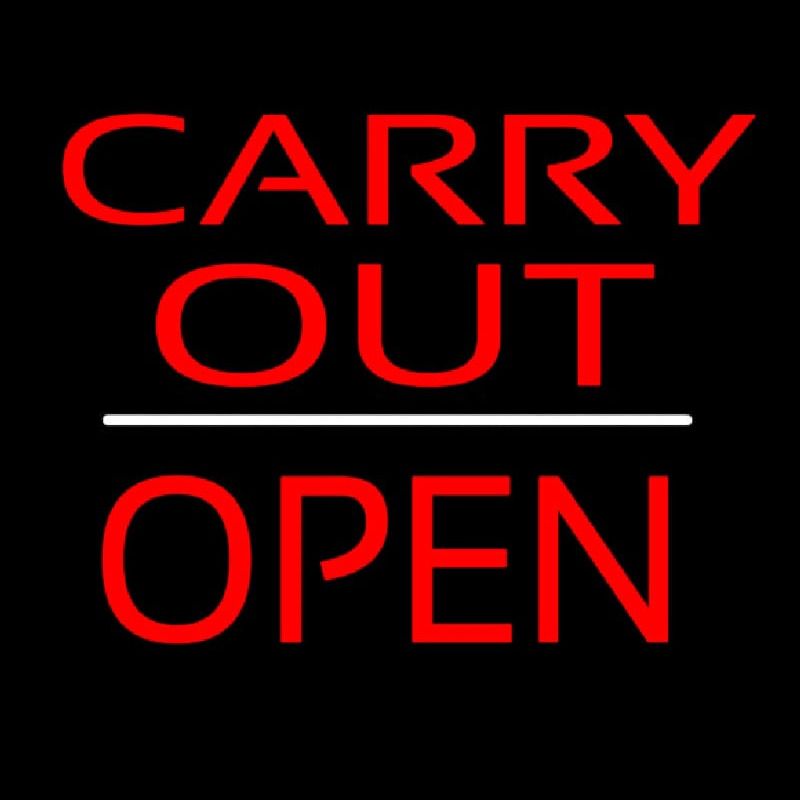 Carry Out Block Open White Line Neonskylt