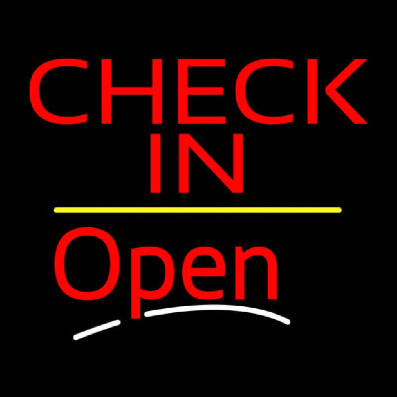 Check In Open Yellow Line Neonskylt