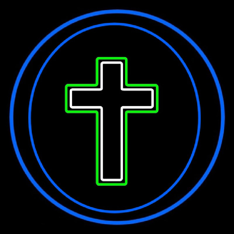 Christian Cross Blue Border Neonskylt