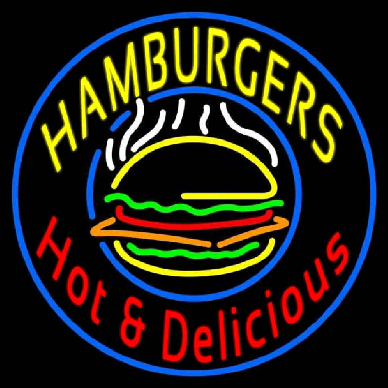 Circle Hamburgers Hot And Delicious Neonskylt