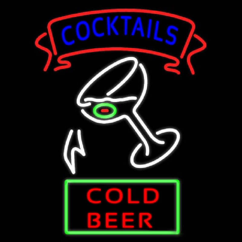 Cocktail Cold Beer With Glass Real Neon Glass Tube Neonskylt