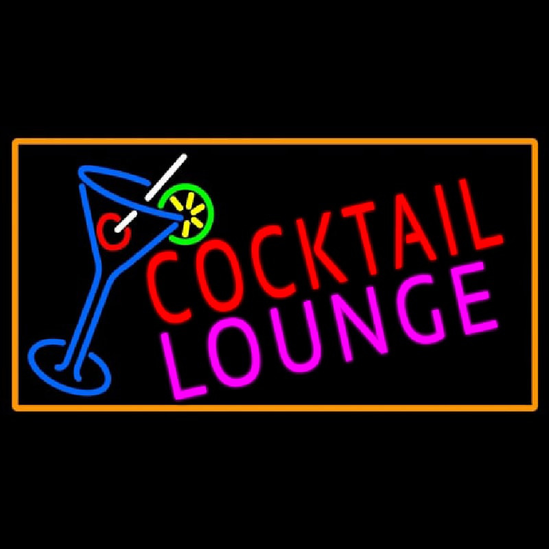 Cocktail Lounge And Martini Glass With Orange Border Neonskylt