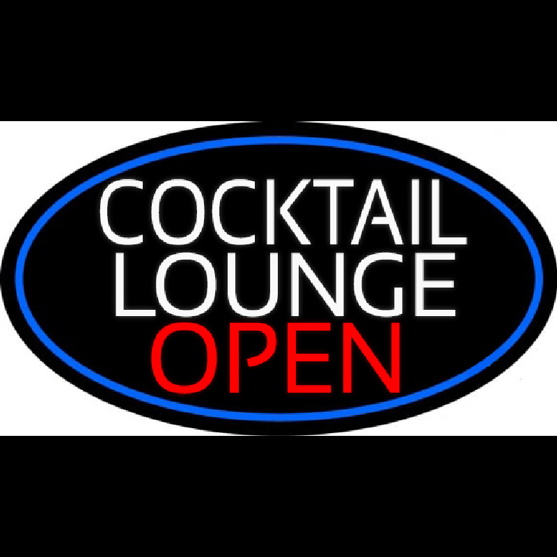 Cocktail Lounge Open Oval With Blue Border Neonskylt