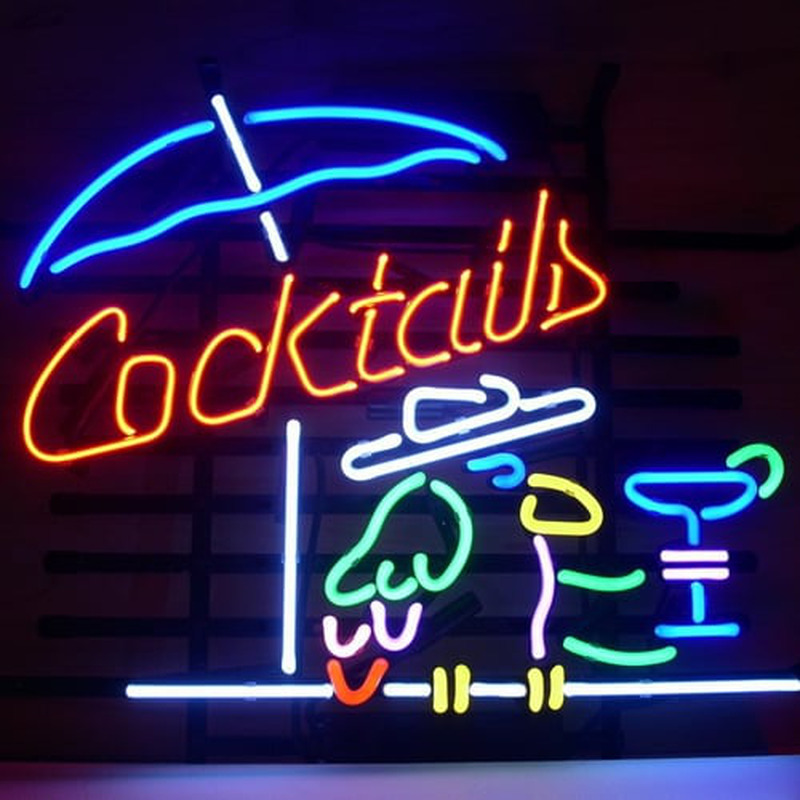 Cocktail Parrot Cocktails Neon Glas Öl Bar Pub Skylt