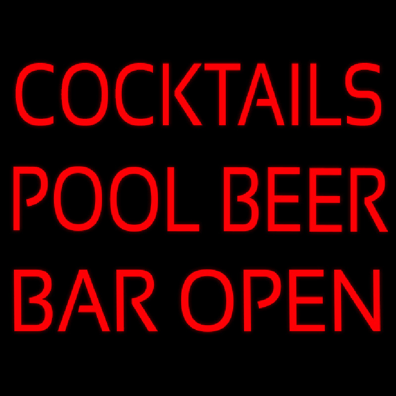 Cocktails Pool Beer Bar Open Neonskylt