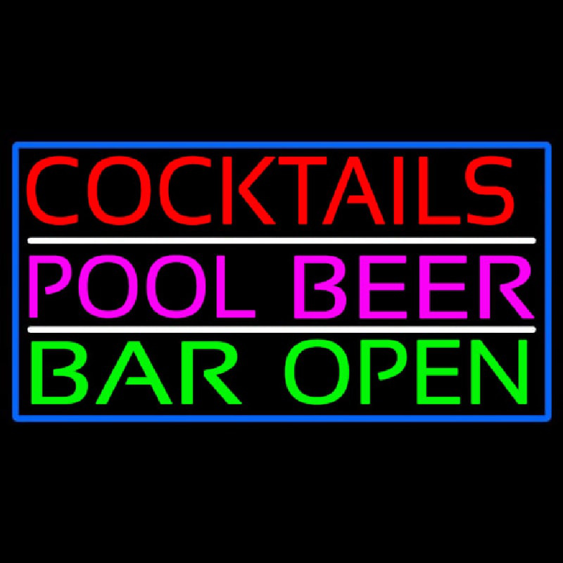 Cocktails Pool Beer Bar Open Neonskylt