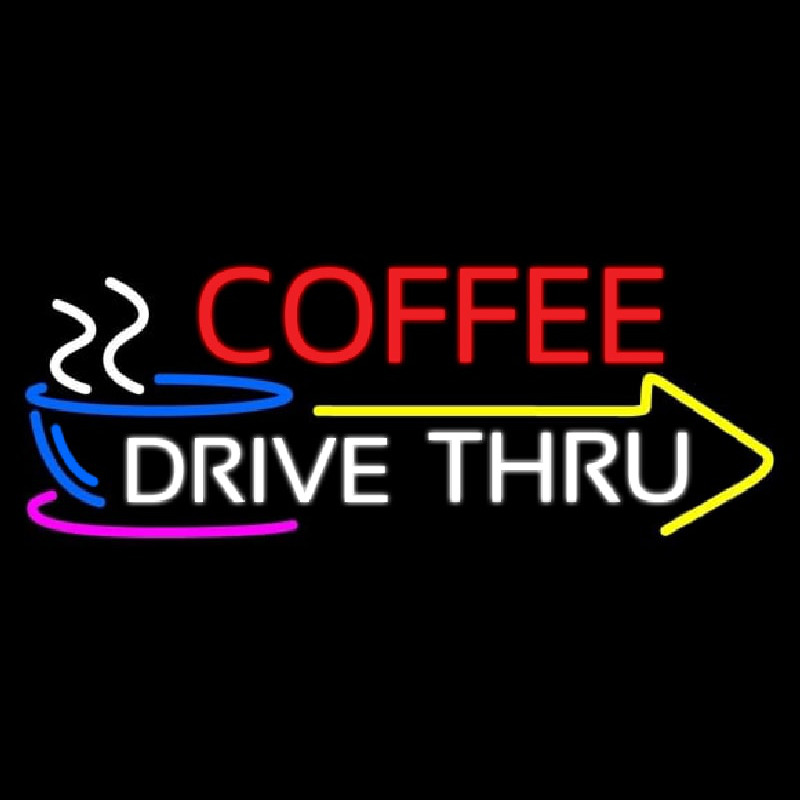 Coffee Drive Thru With Yellow Arrow Neonskylt