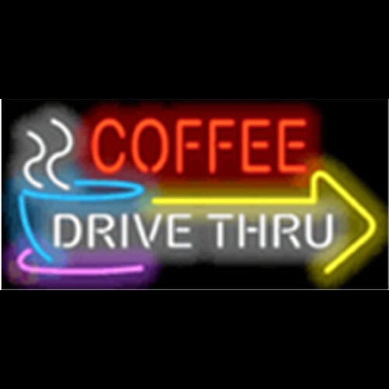 Coffee Drive Thru with Right Arrow Neonskylt