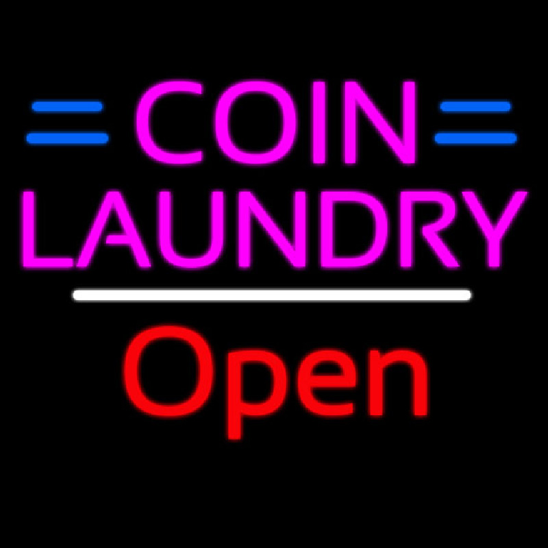 Coin Laundry Open White Line Neonskylt