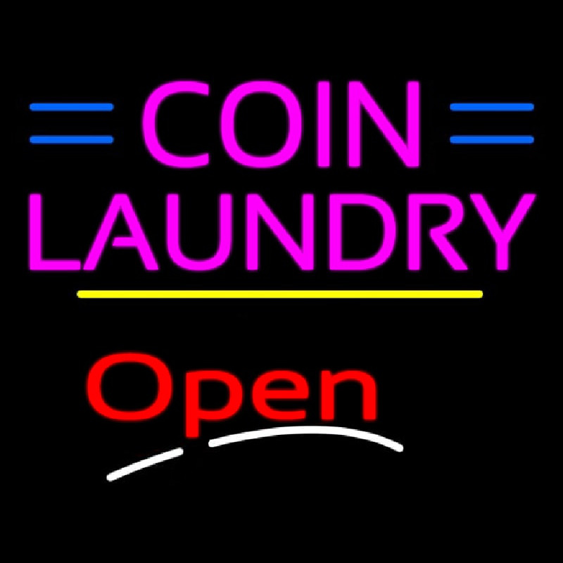 Coin Laundry Open Yellow Line Neonskylt